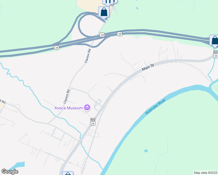map of restaurants, bars, coffee shops, grocery stores, and more near 1518 Main Street in Altavista