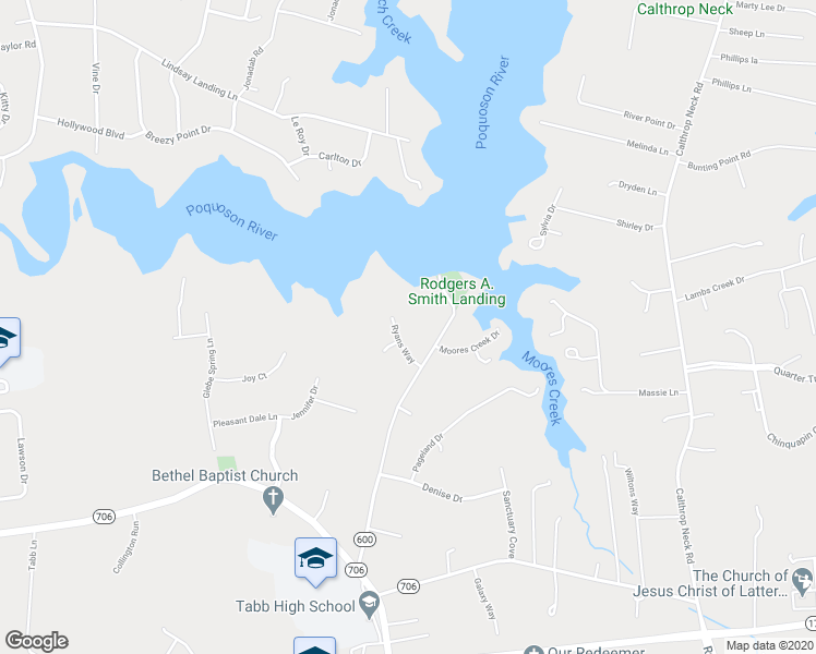 map of restaurants, bars, coffee shops, grocery stores, and more near 200 Ryans Way in Yorktown