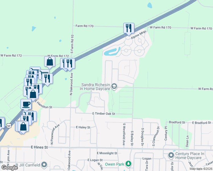 map of restaurants, bars, coffee shops, grocery stores, and more near 1014 North Westwood Avenue in Republic
