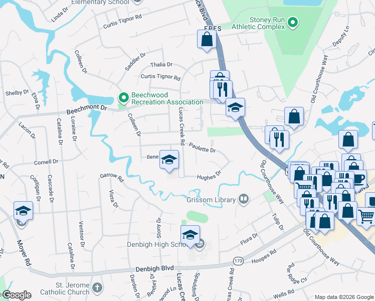 map of restaurants, bars, coffee shops, grocery stores, and more near 862 Lucas Creek Road in Newport News