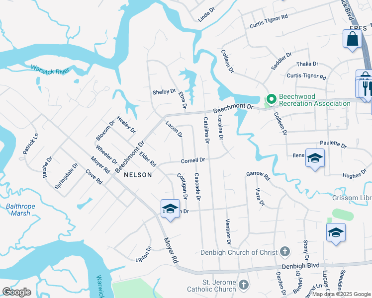 map of restaurants, bars, coffee shops, grocery stores, and more near in Newport News