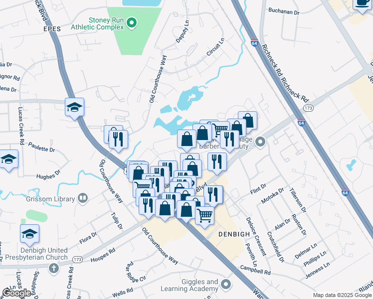 map of restaurants, bars, coffee shops, grocery stores, and more near 439 Oriana Road in Newport News