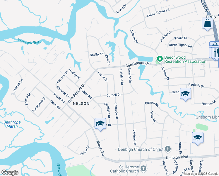map of restaurants, bars, coffee shops, grocery stores, and more near in Newport News
