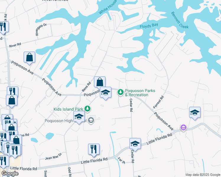map of restaurants, bars, coffee shops, grocery stores, and more near 813 Poquoson Avenue in Poquoson