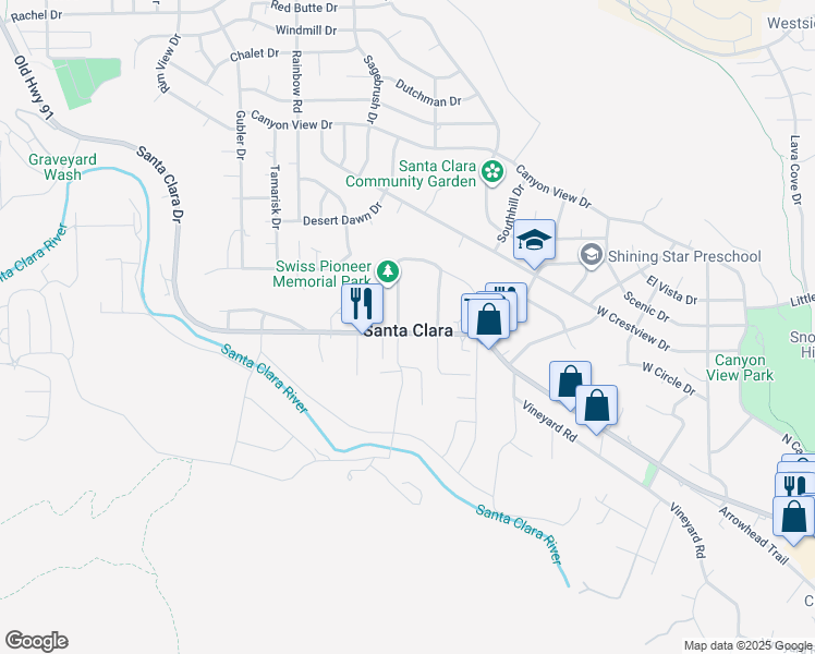 map of restaurants, bars, coffee shops, grocery stores, and more near 3036 Santa Clara Drive in Santa Clara