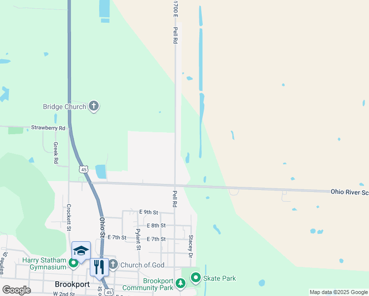 map of restaurants, bars, coffee shops, grocery stores, and more near 1613-1625 Pell Road in Brookport