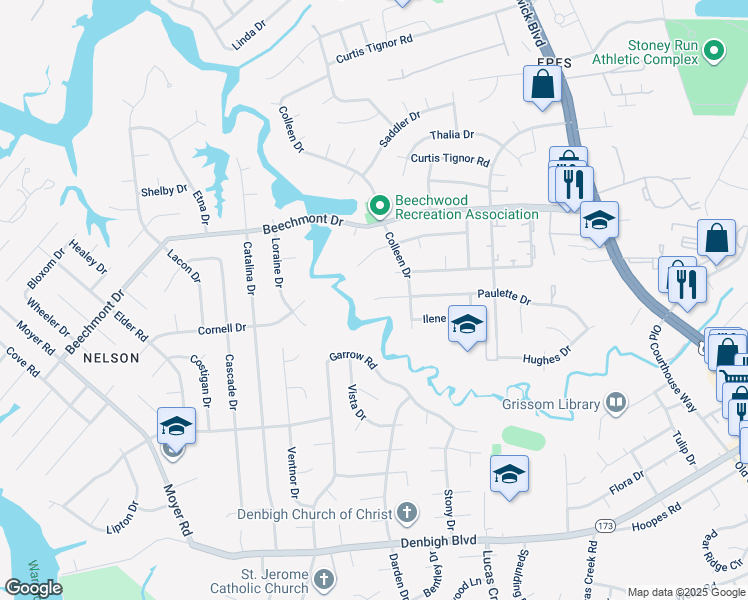 map of restaurants, bars, coffee shops, grocery stores, and more near 285 Paulette Dr in Newport News