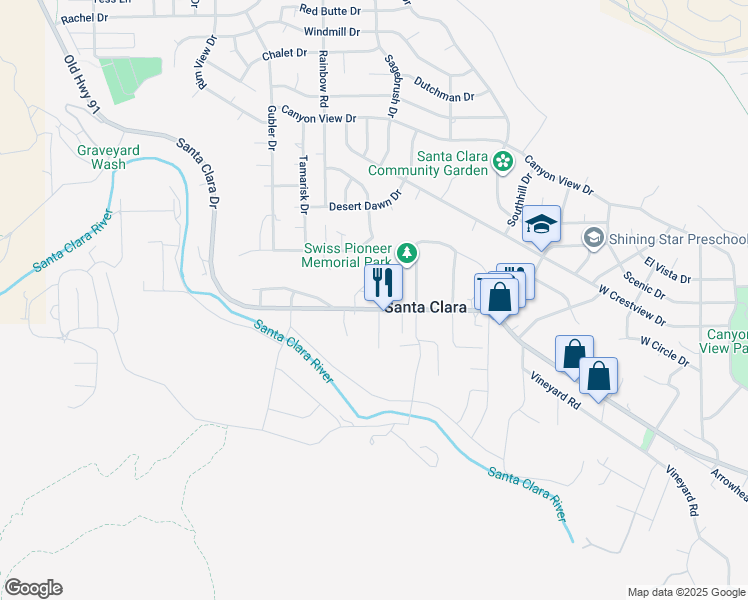 map of restaurants, bars, coffee shops, grocery stores, and more near 3136 Santa Clara Drive in Santa Clara