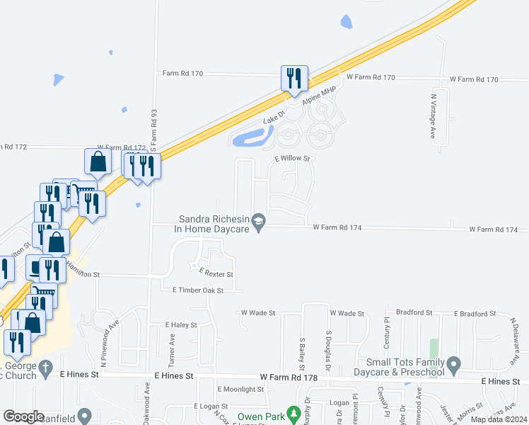 map of restaurants, bars, coffee shops, grocery stores, and more near 1117 North Andre Avenue in Republic