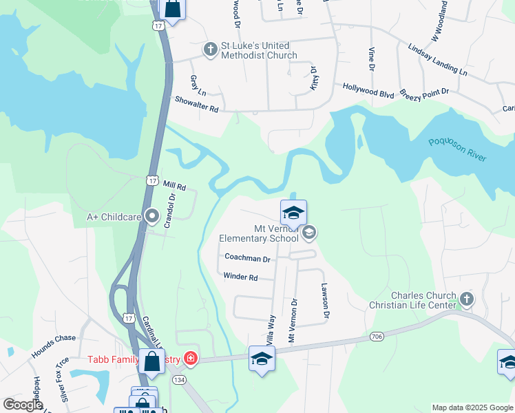 map of restaurants, bars, coffee shops, grocery stores, and more near 108 McDonald Circle in Yorktown