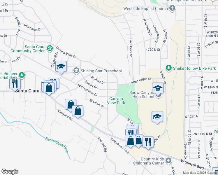 map of restaurants, bars, coffee shops, grocery stores, and more near 1492 Santa Clara Parkway in Santa Clara