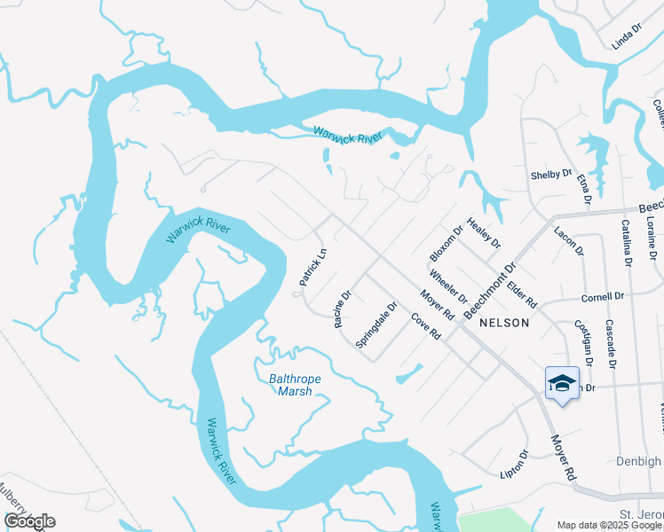 map of restaurants, bars, coffee shops, grocery stores, and more near 113 Carla Drive in Newport News
