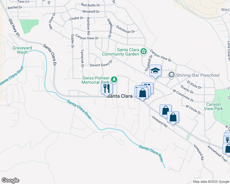 map of restaurants, bars, coffee shops, grocery stores, and more near 1475 North Chapel Street in Santa Clara