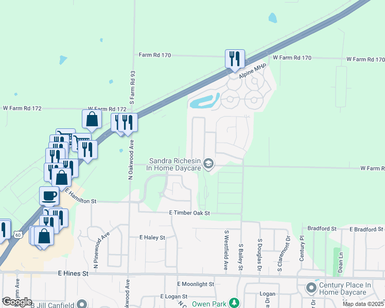 map of restaurants, bars, coffee shops, grocery stores, and more near 1164 North Westwood Avenue in Republic