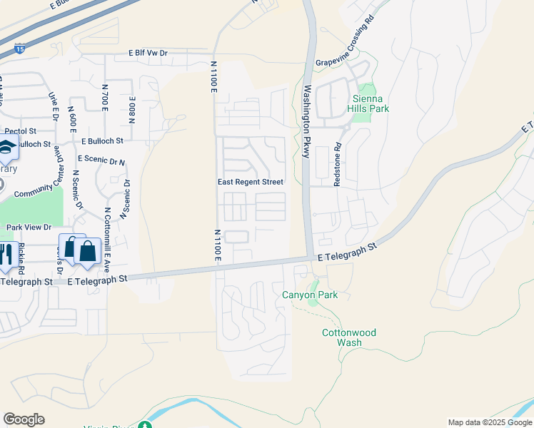 map of restaurants, bars, coffee shops, grocery stores, and more near 180 North 1100 East in Washington