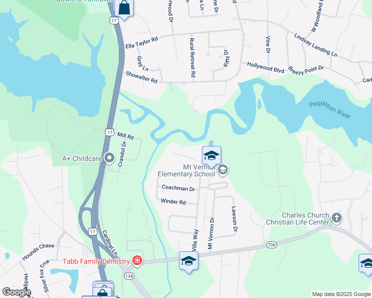 map of restaurants, bars, coffee shops, grocery stores, and more near 108 McDonald Circle in Yorktown
