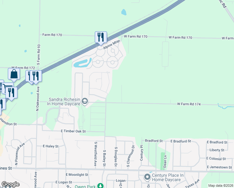 map of restaurants, bars, coffee shops, grocery stores, and more near 7381 West Farm Road 174 in Republic