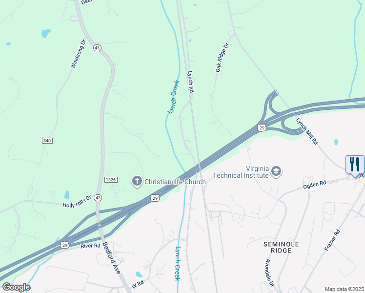map of restaurants, bars, coffee shops, grocery stores, and more near 917 Lynch Road in Altavista