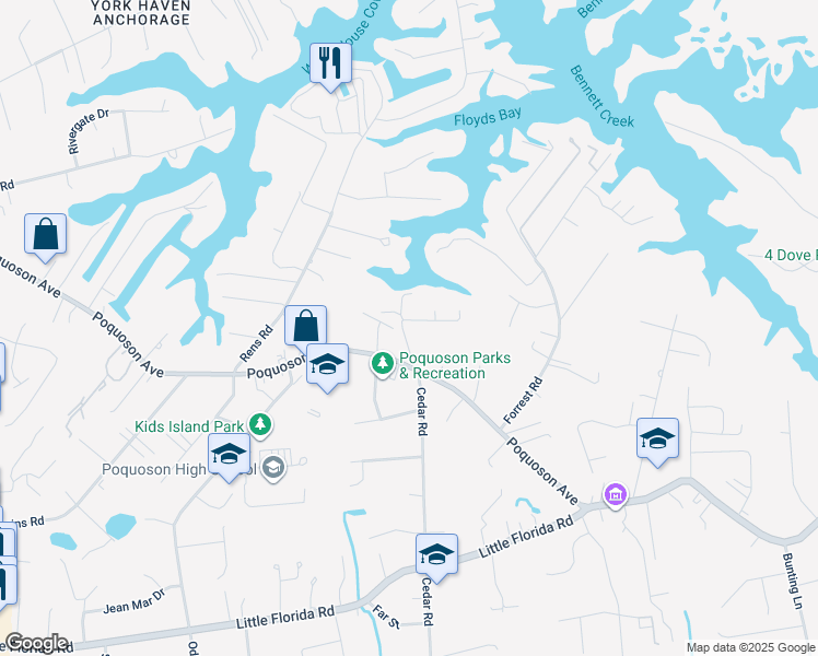 map of restaurants, bars, coffee shops, grocery stores, and more near 839 Poquoson Avenue in Poquoson