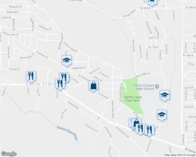 map of restaurants, bars, coffee shops, grocery stores, and more near 1500 Lava Ridge Road in Santa Clara
