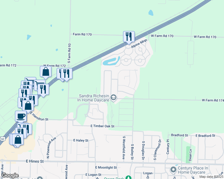 map of restaurants, bars, coffee shops, grocery stores, and more near 1148 North Northwood Avenue in Republic
