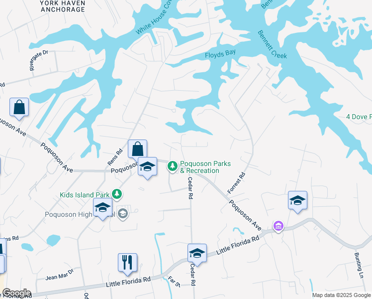 map of restaurants, bars, coffee shops, grocery stores, and more near 839 Poquoson Avenue in Poquoson