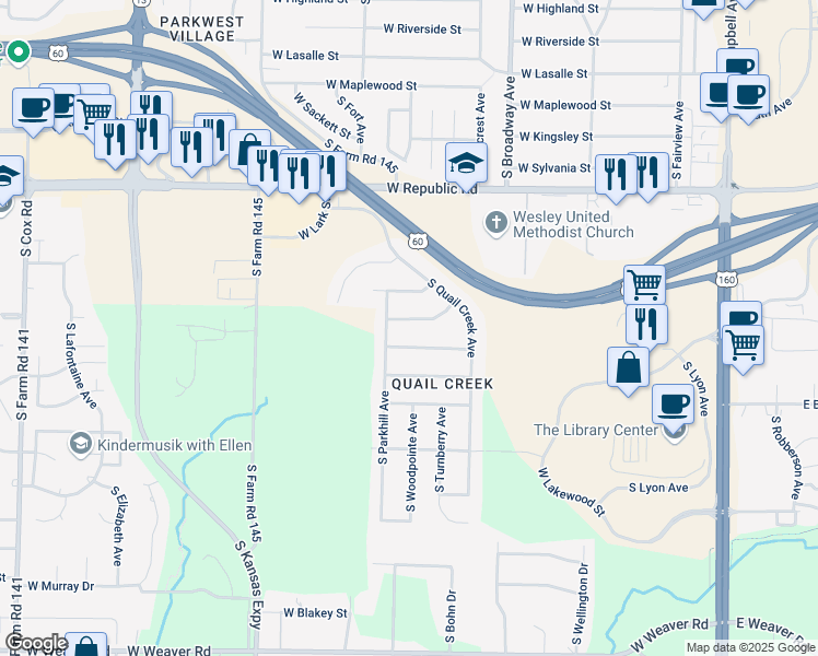 map of restaurants, bars, coffee shops, grocery stores, and more near 1204 West Camino Alto Street in Springfield