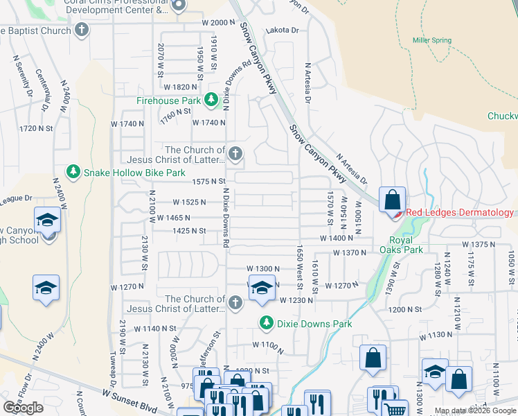 map of restaurants, bars, coffee shops, grocery stores, and more near Unnamed Road in St. George