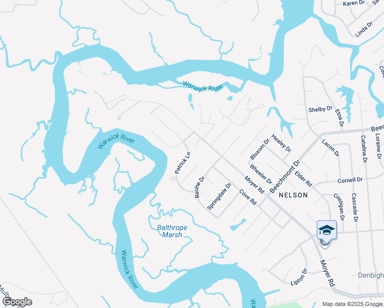 map of restaurants, bars, coffee shops, grocery stores, and more near 1122 Patrick Lane in Newport News
