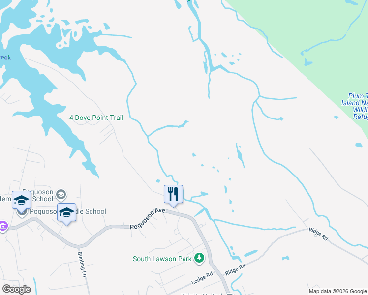 map of restaurants, bars, coffee shops, grocery stores, and more near 26 North Lawson Road in Poquoson