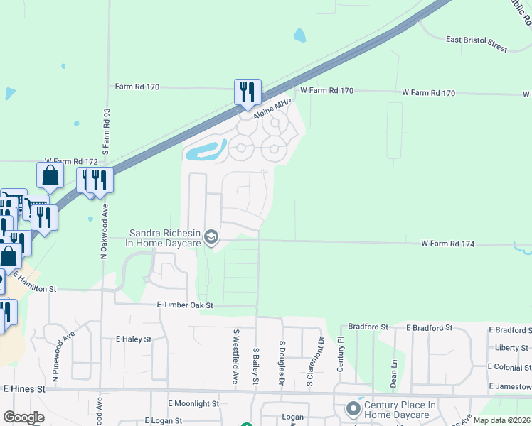 map of restaurants, bars, coffee shops, grocery stores, and more near 7425 West Farm Road 174 in Republic