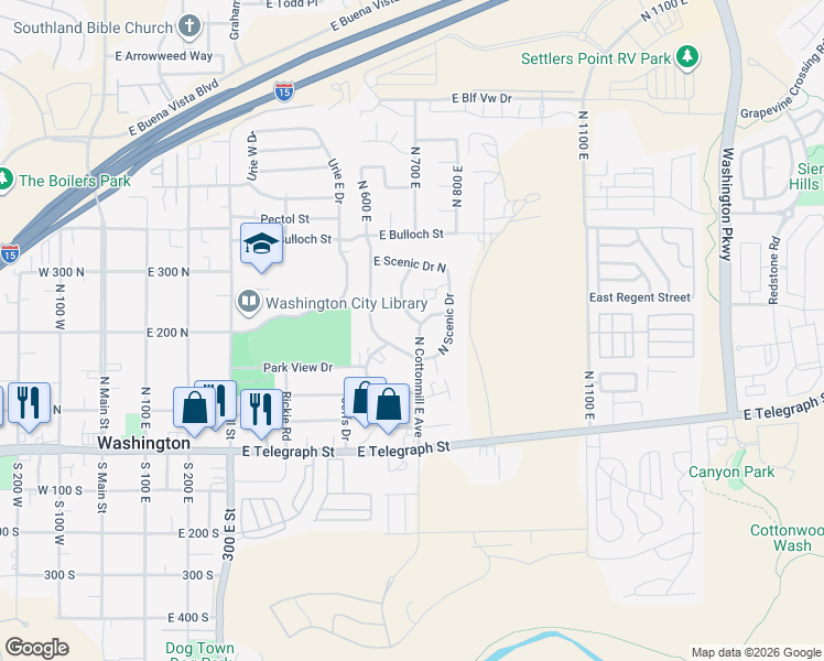 map of restaurants, bars, coffee shops, grocery stores, and more near 225 Red Rock Drive in Washington