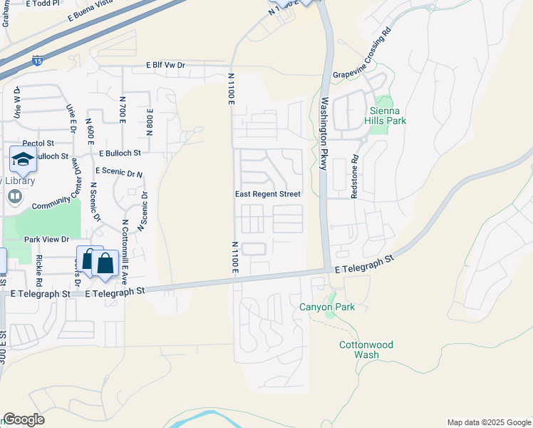map of restaurants, bars, coffee shops, grocery stores, and more near 180 North 1100 East in Washington