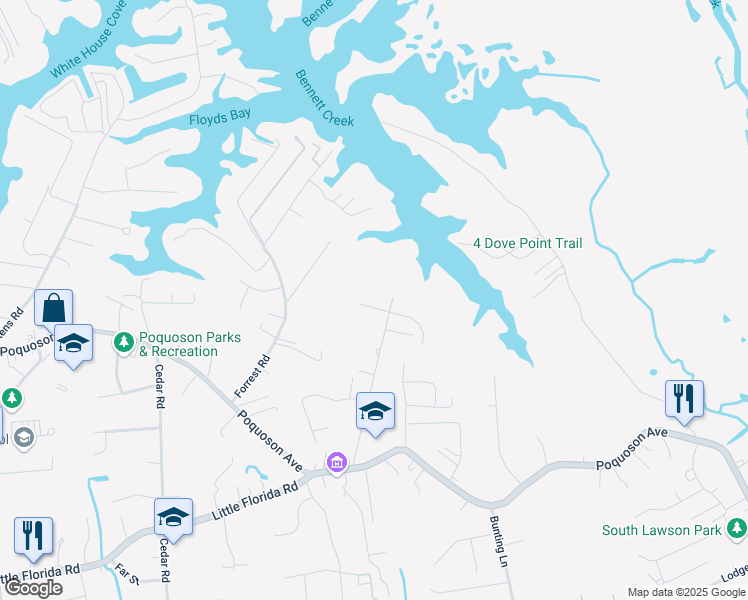map of restaurants, bars, coffee shops, grocery stores, and more near 8 Elm Street in Poquoson