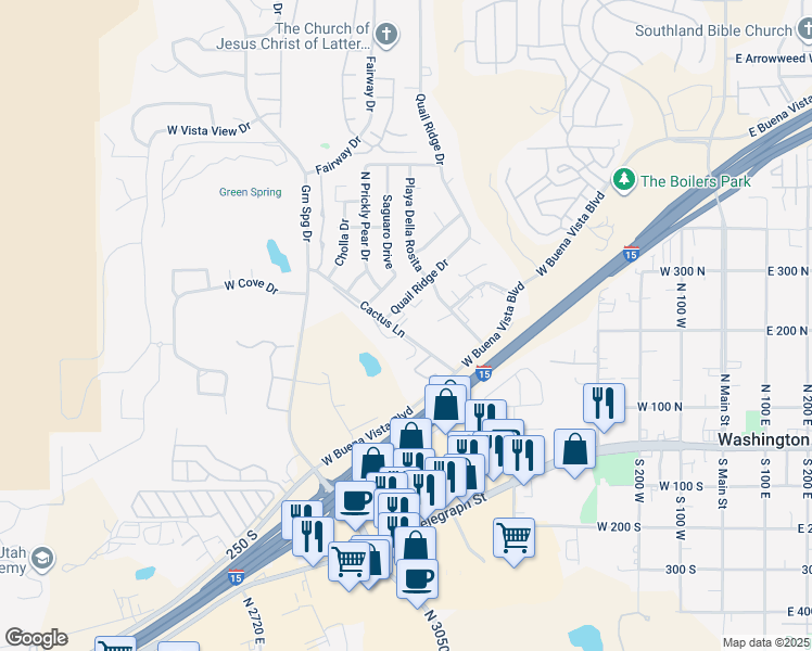 map of restaurants, bars, coffee shops, grocery stores, and more near 214 Cactus Lane in Washington