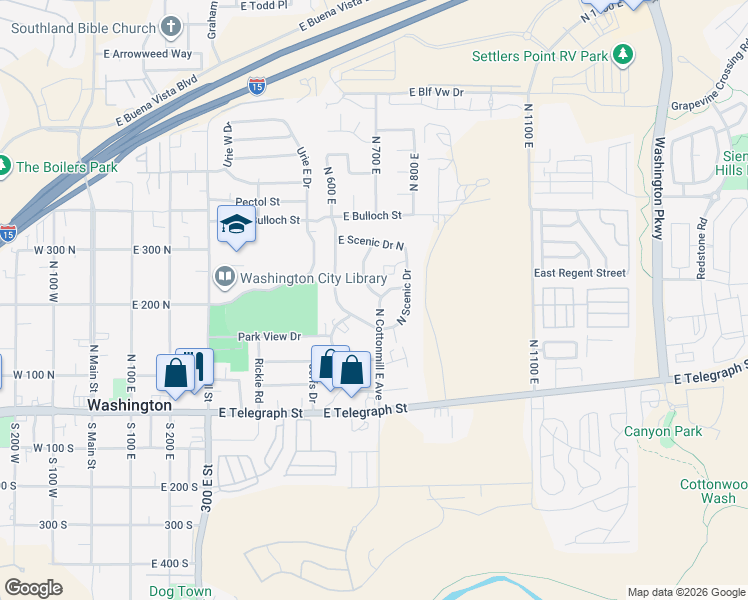 map of restaurants, bars, coffee shops, grocery stores, and more near 225 Red Rock Drive in Washington