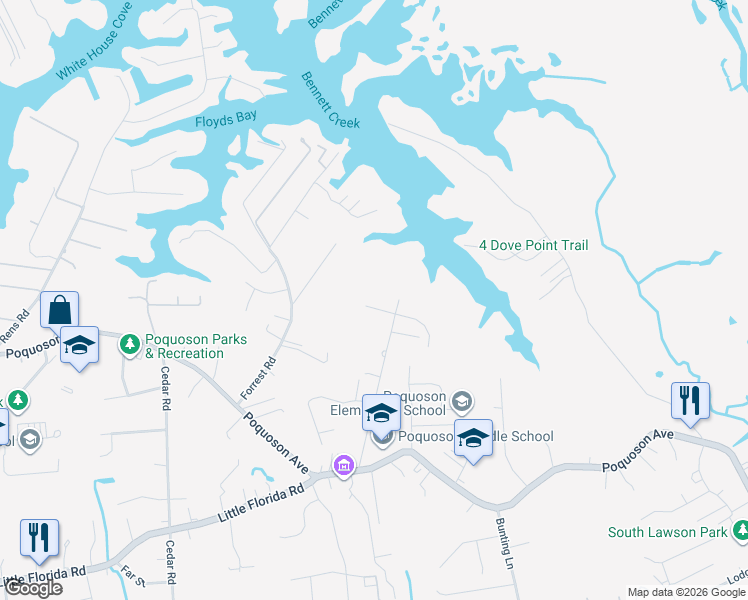 map of restaurants, bars, coffee shops, grocery stores, and more near 8 Elm Street in Poquoson
