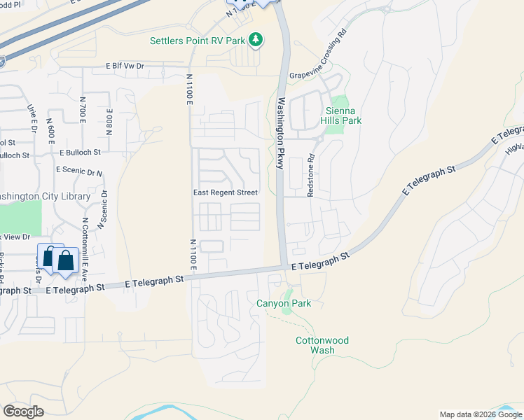 map of restaurants, bars, coffee shops, grocery stores, and more near 180 North 1100 East in Washington