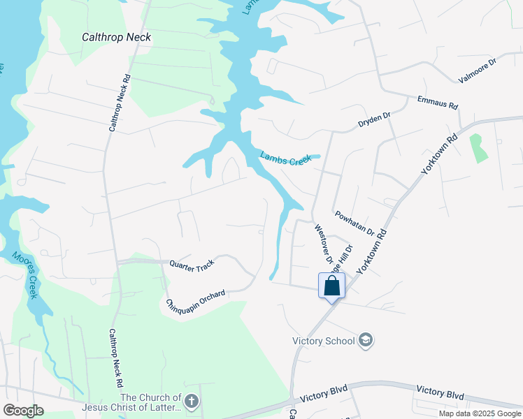 map of restaurants, bars, coffee shops, grocery stores, and more near 405 Chinquapin Orchard in Yorktown