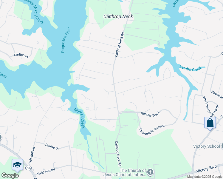 map of restaurants, bars, coffee shops, grocery stores, and more near 809 Calthrop Neck Road in Yorktown