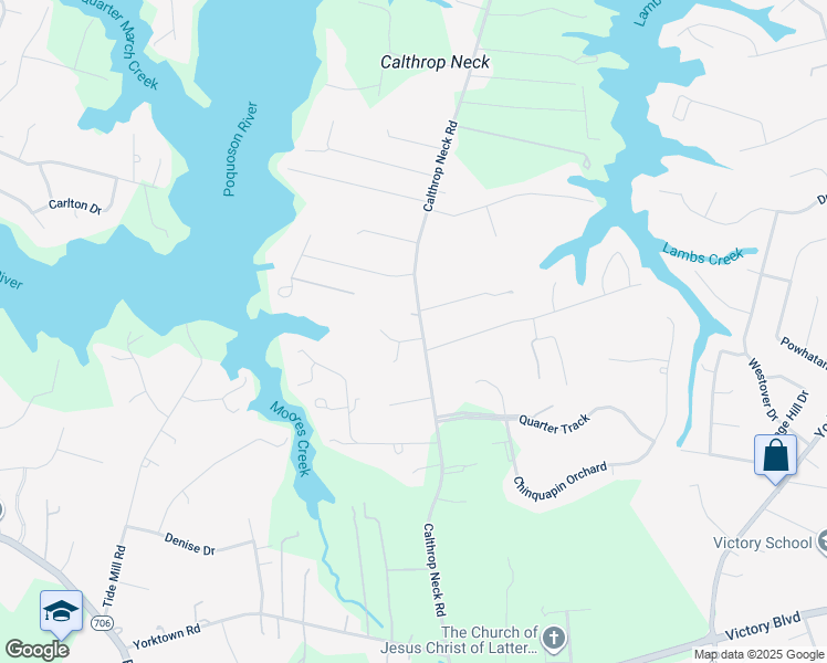 map of restaurants, bars, coffee shops, grocery stores, and more near 809 Calthrop Neck Road in Yorktown