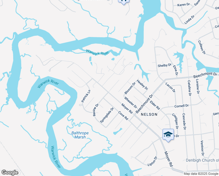 map of restaurants, bars, coffee shops, grocery stores, and more near 103 Peirsey Place in Newport News