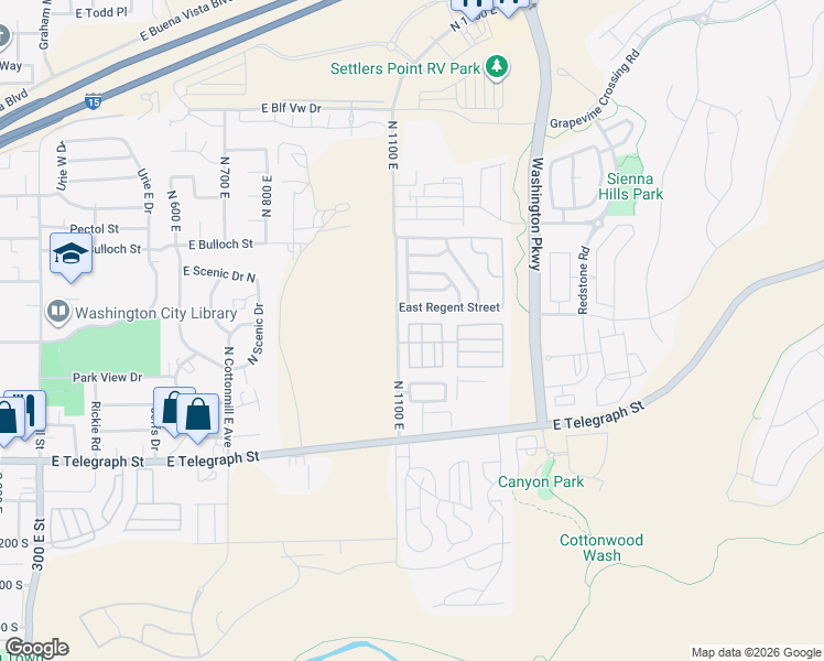 map of restaurants, bars, coffee shops, grocery stores, and more near 180 North 1100 East in Washington