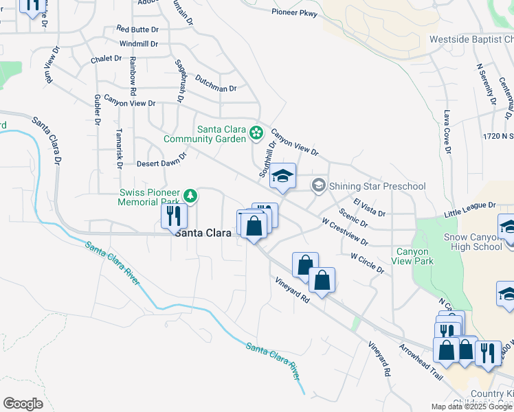 map of restaurants, bars, coffee shops, grocery stores, and more near Santa Clara Drive in Santa Clara