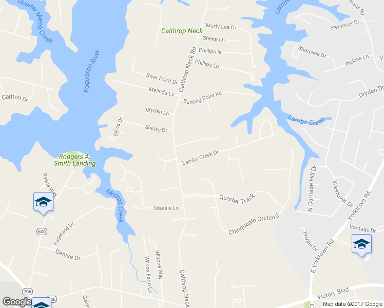 map of restaurants, bars, coffee shops, grocery stores, and more near 106 Lambs Creek Drive in Yorktown