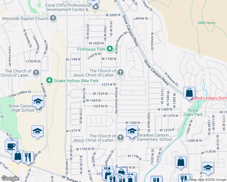 map of restaurants, bars, coffee shops, grocery stores, and more near in St. George