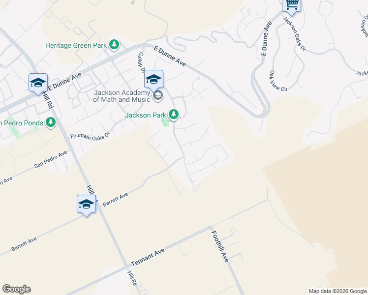 map of restaurants, bars, coffee shops, grocery stores, and more near 16590 Trail Drive in Morgan Hill