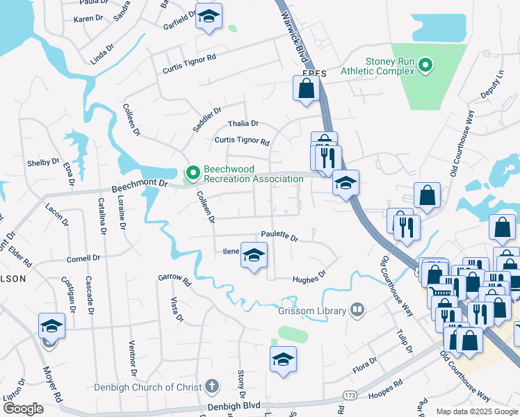 map of restaurants, bars, coffee shops, grocery stores, and more near 882 Clemson Drive in Newport News
