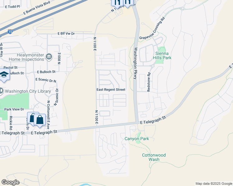 map of restaurants, bars, coffee shops, grocery stores, and more near 180 North 1100 East in Washington