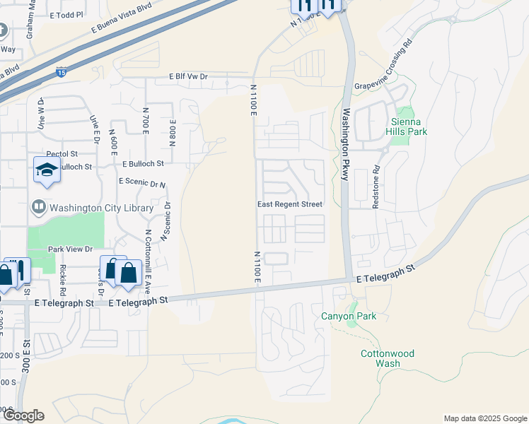 map of restaurants, bars, coffee shops, grocery stores, and more near 180 North 1100 East in Washington